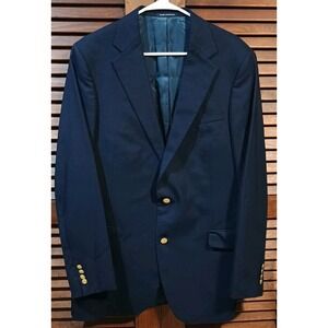 Lands' End Blazer 42L Navy Wool Two Gold Button Sport Coat Classic